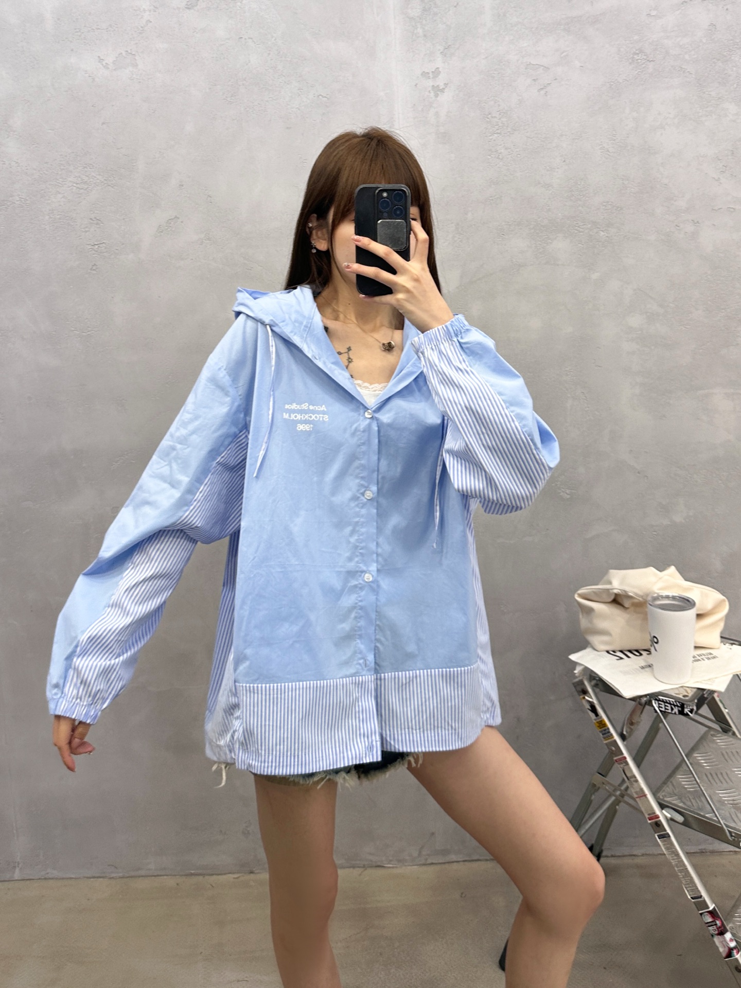 Acne ｜ 新款风衣外套，品牌经典印花标，特殊色织条纹面料拼接款式，时尚休闲，尺码sml