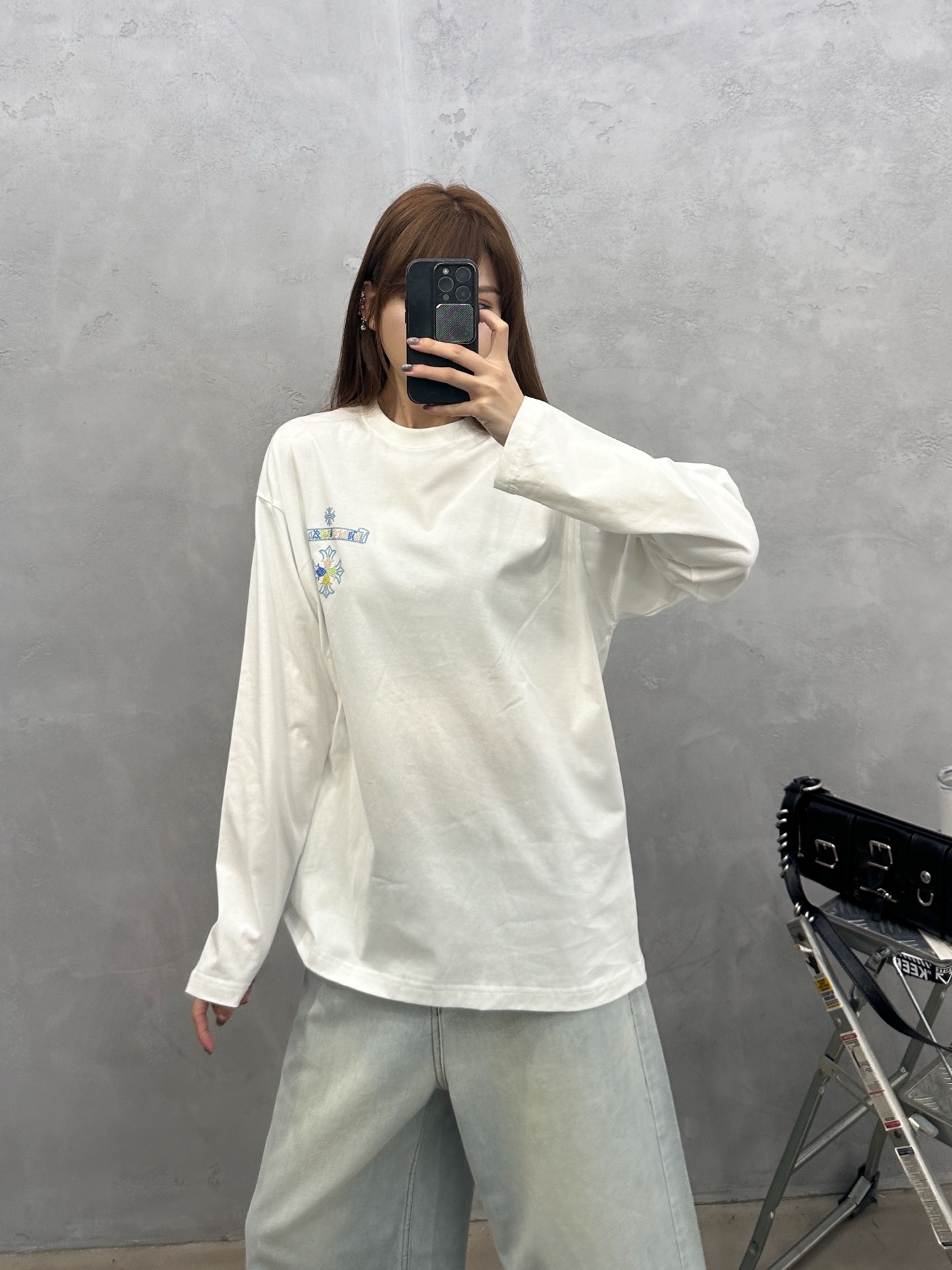 克罗心 ｜ 新款长袖t，品牌经典刺绣标，全身多处烫钻工艺，时尚休闲，尺码sml