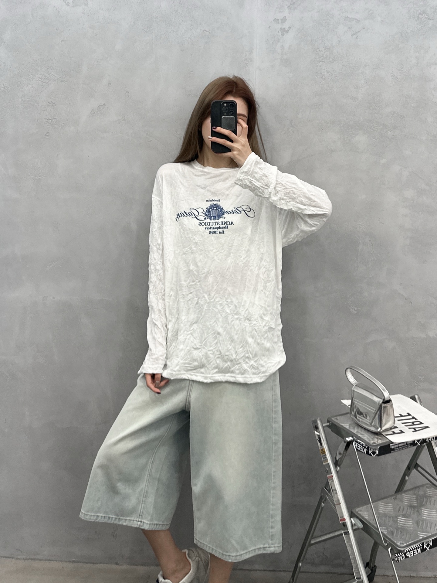 Acne ｜ 新款长袖t，成衣洗水压褶加植绒印花工艺，莱赛尔混纺面料，时尚休闲，尺码sml