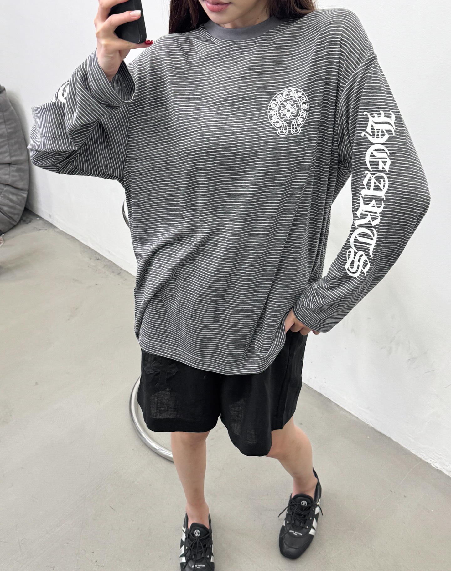 克罗心 ｜ 新款长袖打底，品牌经典4处印花工艺，色织条纹人棉混纺面料，尺码sml