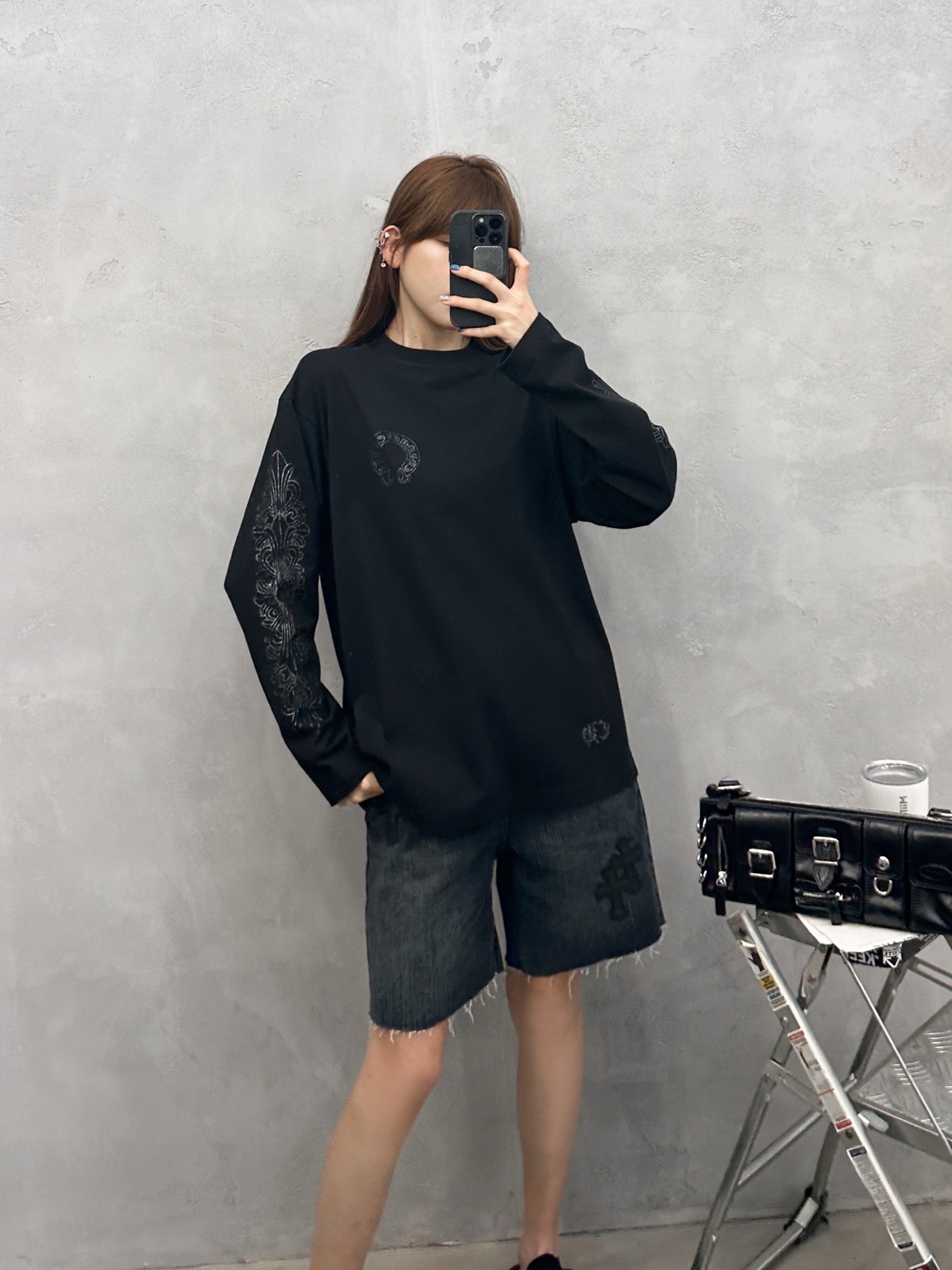 克罗心 ｜ 新款长袖t，成衣洗水加全身6处闪粉印花工艺，时尚休闲，尺码sml