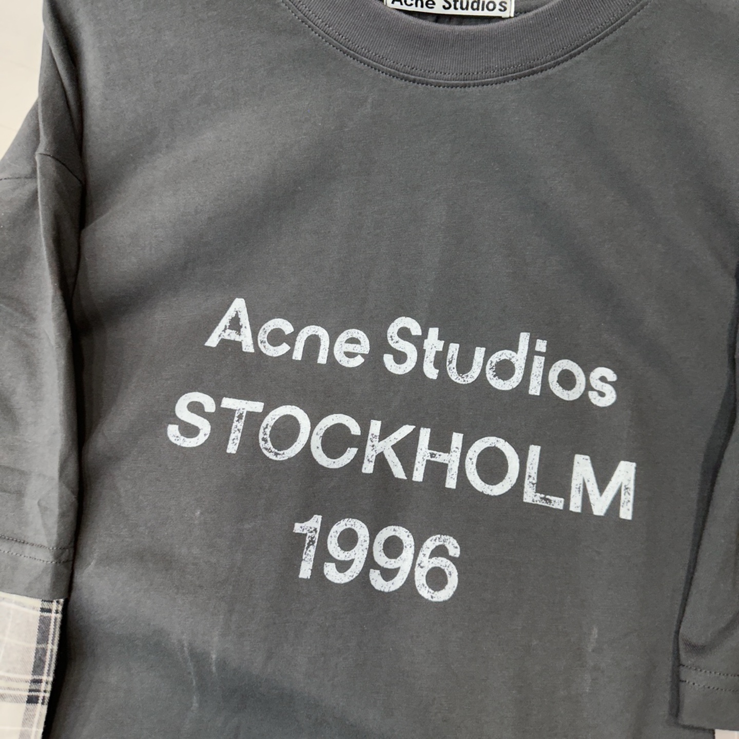 Acne ｜ 新款长袖上衣，品牌经典字母印花工艺，色织格纹衬衣面料拼接假两件款式设计，时尚休闲，尺码sml