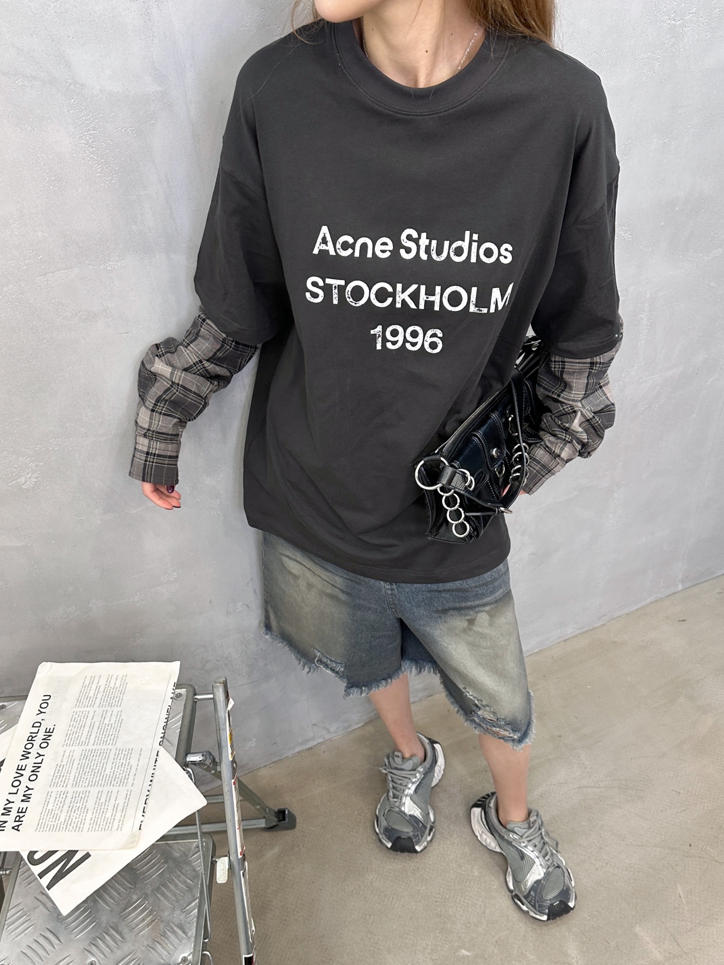 Acne ｜ 新款长袖上衣，品牌经典字母印花工艺，色织格纹衬衣面料拼接假两件款式设计，时尚休闲，尺码sml