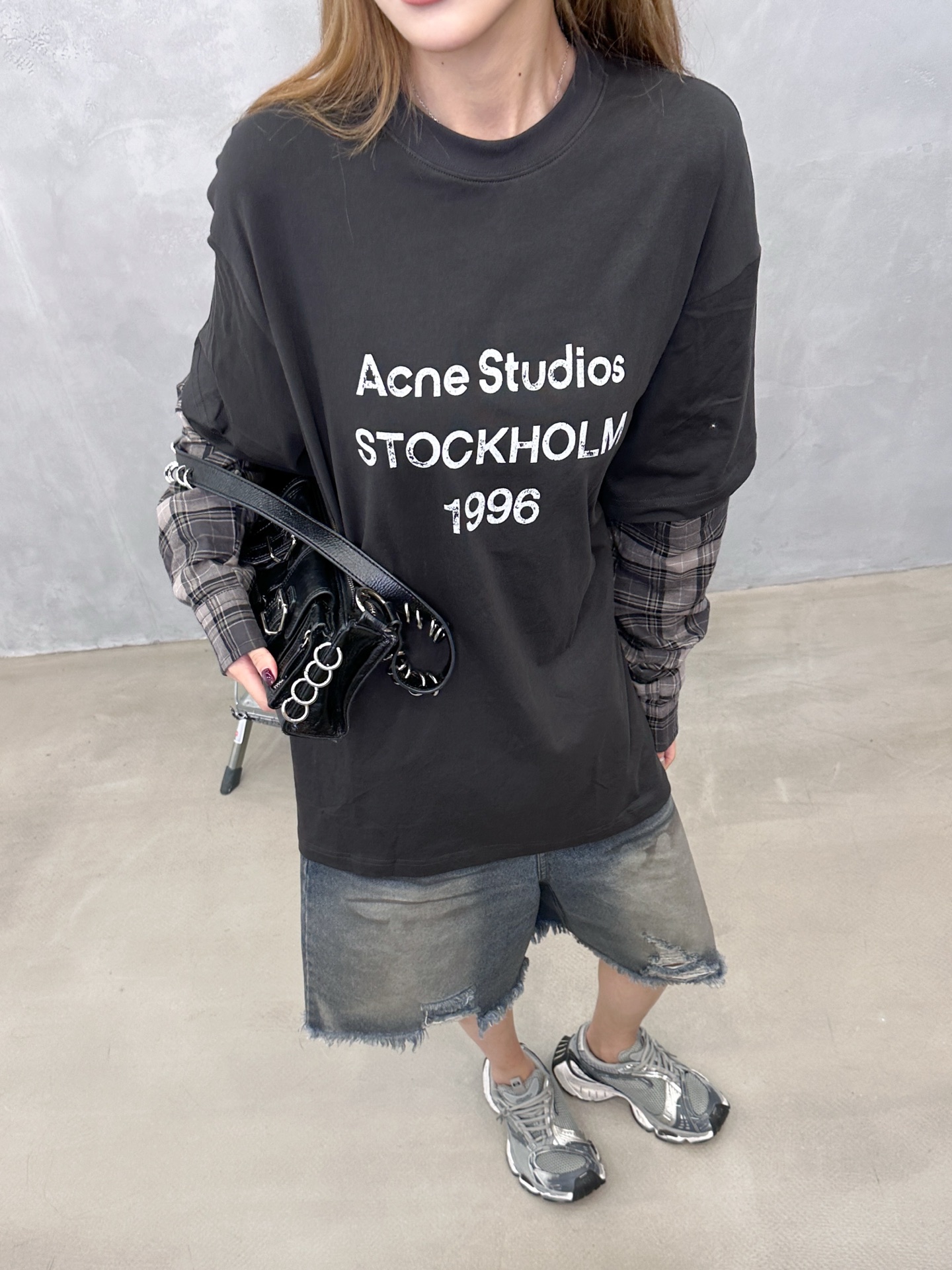 Acne ｜ 新款长袖上衣，品牌经典字母印花工艺，色织格纹衬衣面料拼接假两件款式设计，时尚休闲，尺码sml