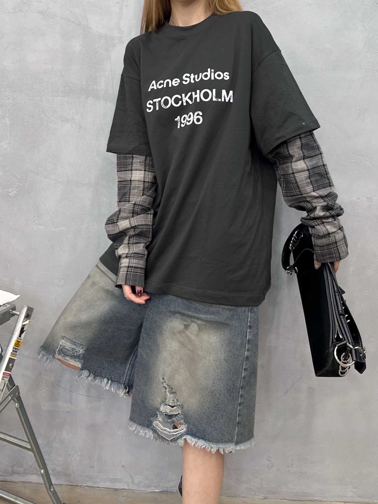 Acne ｜ 新款长袖上衣，品牌经典字母印花工艺，色织格纹衬衣面料拼接假两件款式设计，时尚休闲，尺码sml