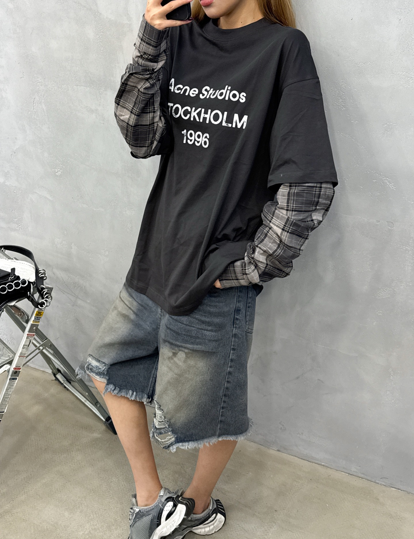 Acne ｜ 新款长袖上衣，品牌经典字母印花工艺，色织格纹衬衣面料拼接假两件款式设计，时尚休闲，尺码sml
