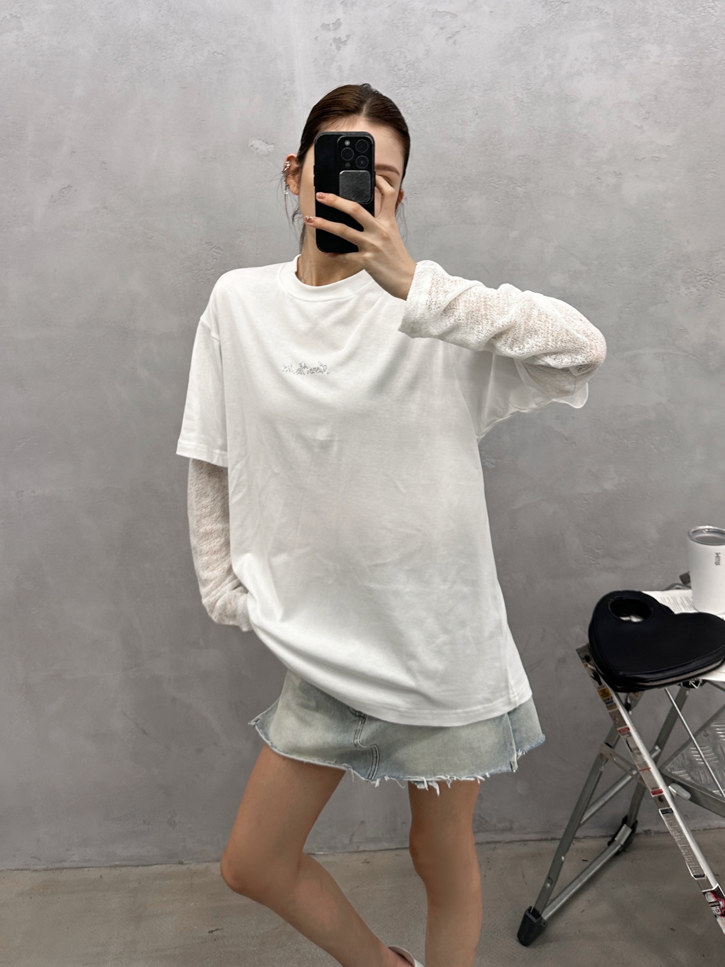Acne ｜ 新款假两件长袖t，日本进口莫代尔莱赛尔亚麻棉面料拼接亚麻混纺假两件袖子，前后烫钻标，休闲时尚，尺码sml