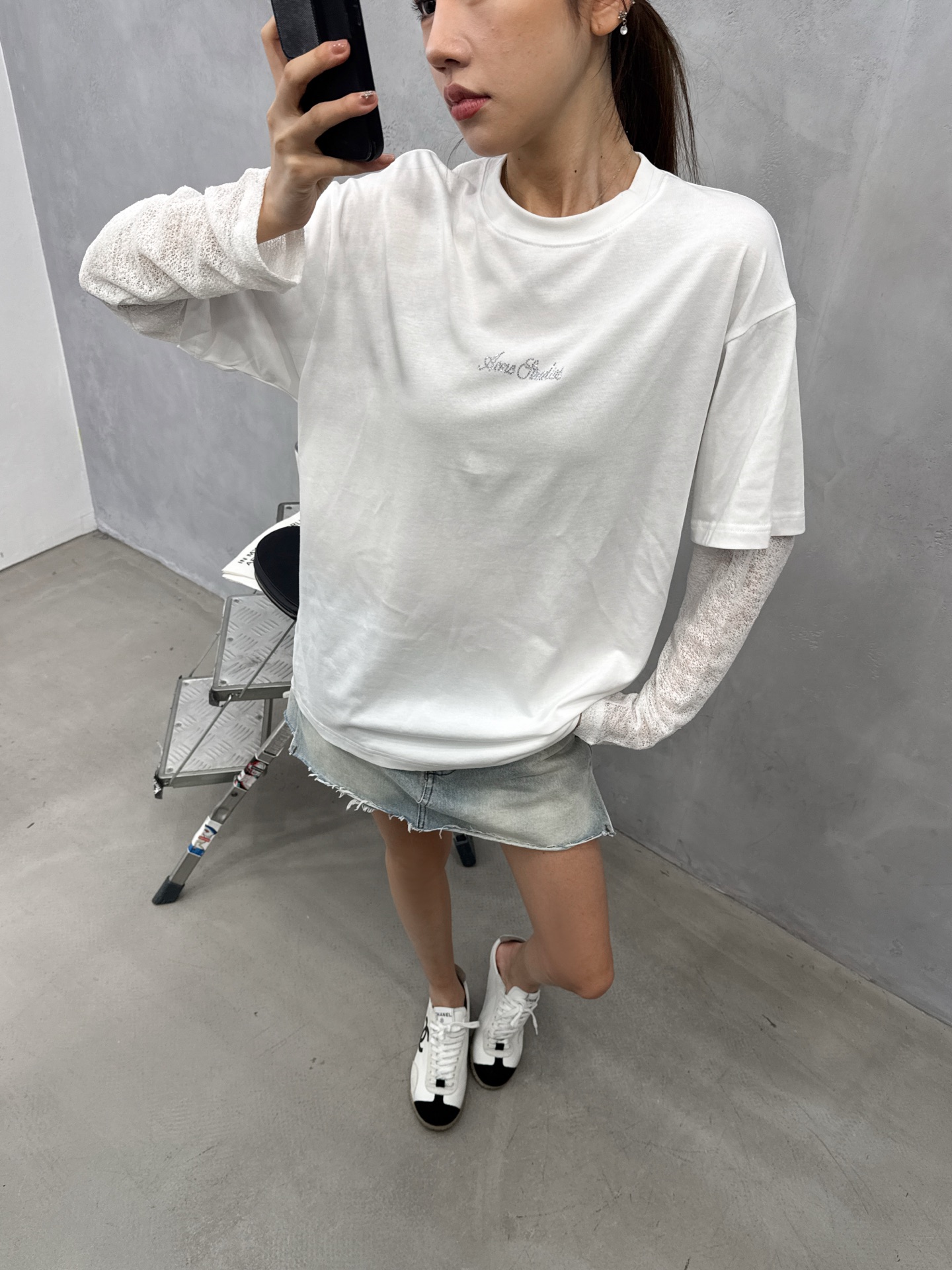 Acne ｜ 新款假两件长袖t，日本进口莫代尔莱赛尔亚麻棉面料拼接亚麻混纺假两件袖子，前后烫钻标，休闲时尚，尺码sml