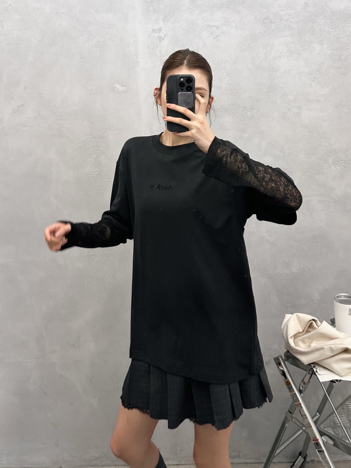 Acne ｜ 新款假两件长袖t，日本进口莫代尔莱赛尔亚麻棉面料拼接亚麻混纺假两件袖子，前后烫钻标，休闲时尚，尺码sml