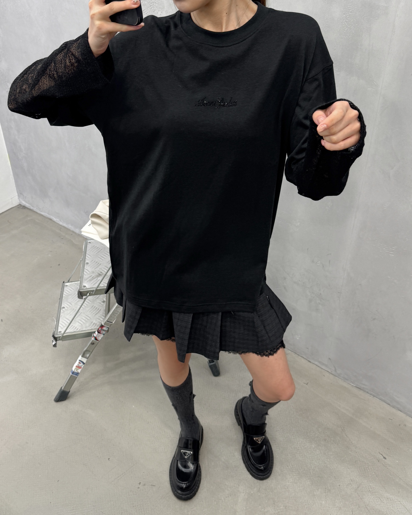 Acne ｜ 新款假两件长袖t，日本进口莫代尔莱赛尔亚麻棉面料拼接亚麻混纺假两件袖子，前后烫钻标，休闲时尚，尺码sml