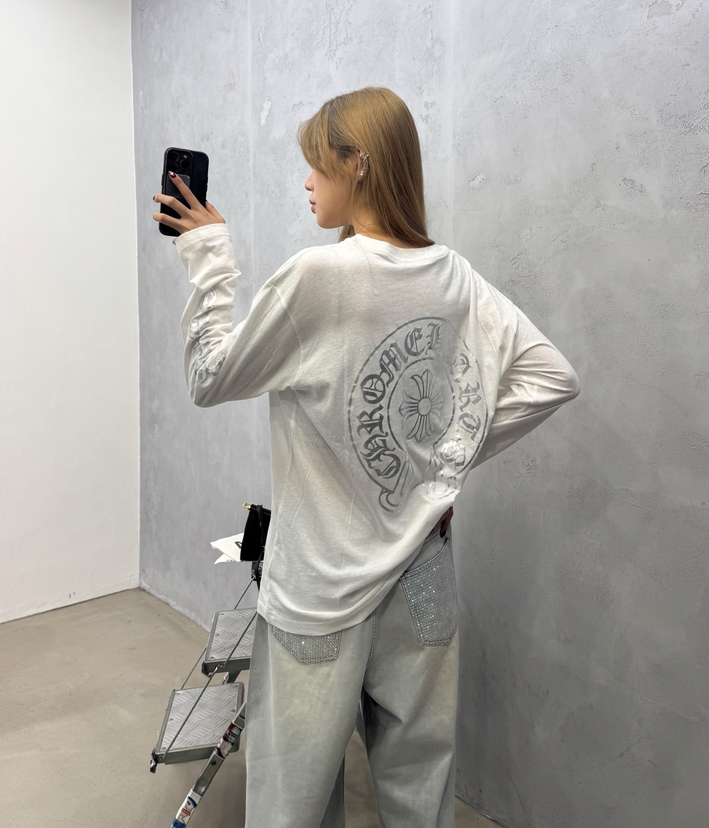 克罗心 ｜ 新款长袖t，成衣洗水加5处烫银印花工艺，时尚休闲，男女同款，尺码sml
