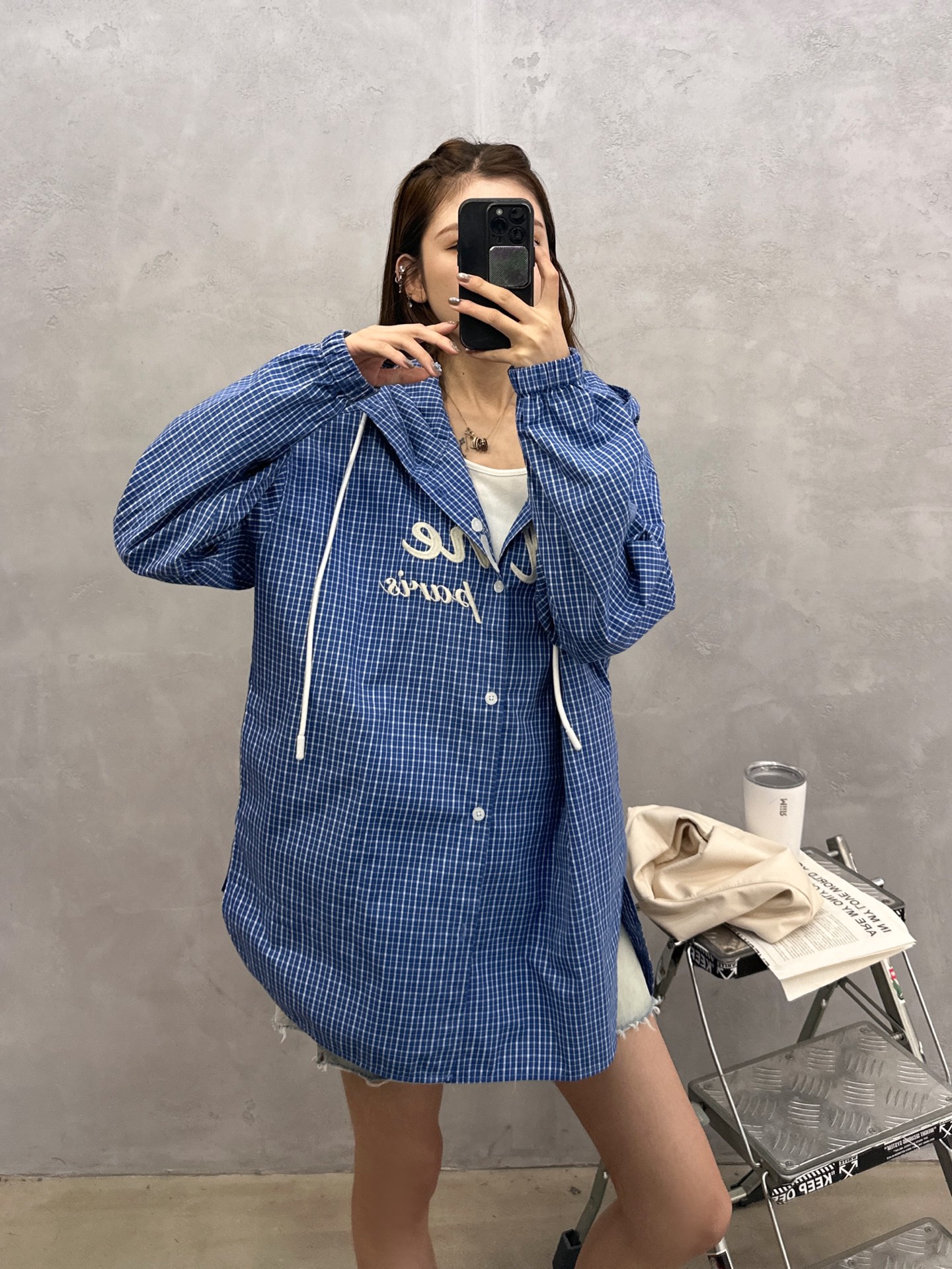 赛琳 ｜ 新款休闲外套，品牌经典字母左右对位刺绣工艺，全棉色织格纹面料，时尚休闲，尺码sml
