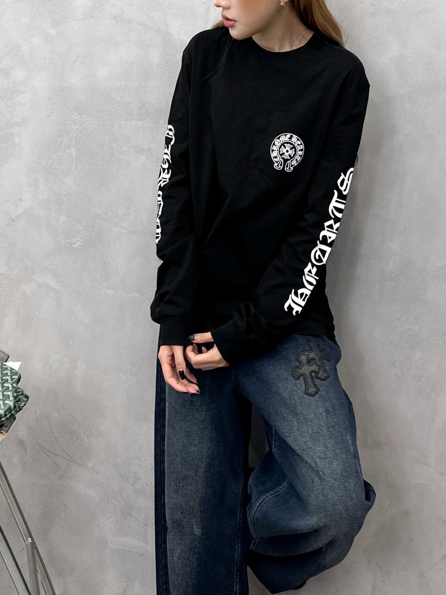 克罗*  ｜  新款长袖t，成衣洗水加5处印花工艺，时尚休闲，男女同款，尺码sml