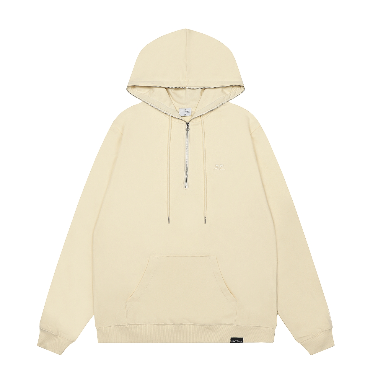 courreges法国小众高奢潮牌经典刺绣LOGO半拉链连帽卫衣帽衫 上身百搭 同色系LOGO既朴实又奢华 全网独家最高品质 款号:3303 批发价 颜色:黑色 杏色