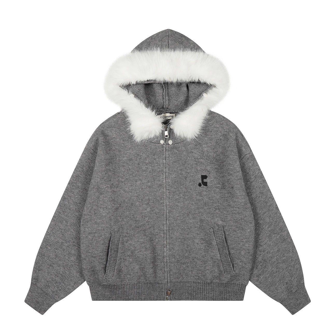 Rest&Recreation秋冬新款经典刺绣LOGO毛领连帽双拉头拉链针织毛衣开衫外套 毛领可拆卸 上身休闲百搭 超级出片 全网独家最高品质 模特图已保护 款号:5510 批发价 F 颜色:灰色 卡其色