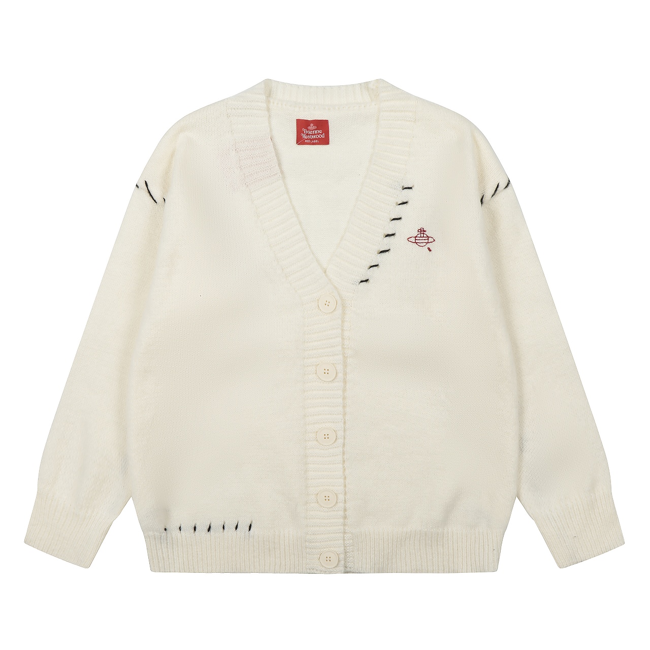 vivienne west wood西太后设计款 经典红标刺绣明线缝补V领针织毛衣开衫 休闲百搭慵懒风 品质拉满 独家高品质 模特图已保护 款号:V412 批发价