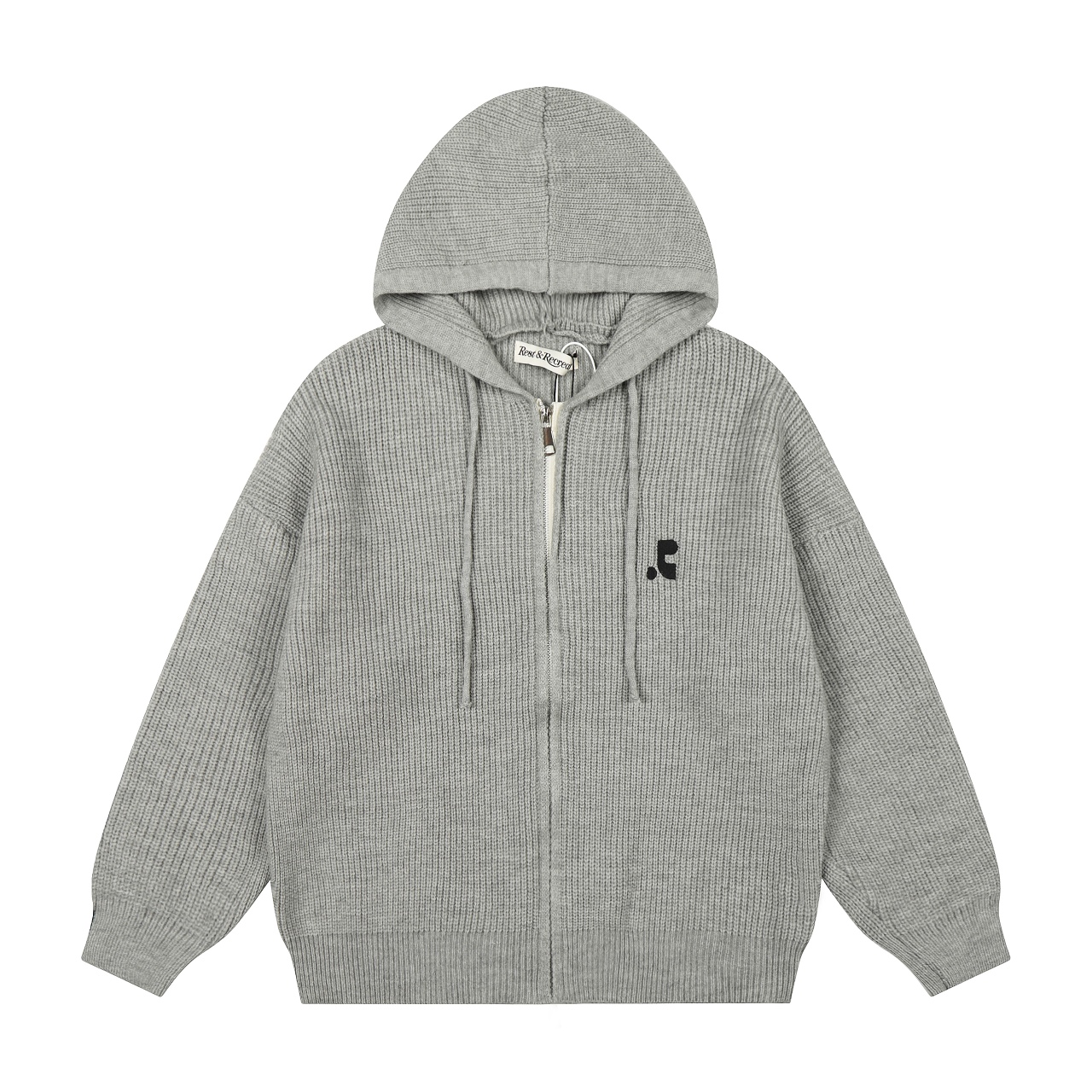 Rest&Recreation经典刺绣LOGO钩花慵懒风连帽拉链针织毛衣开衫外套 宽松休闲百搭 独家最高品质 模特图已保护 款号:5513 批发价 F 颜色:杏色 灰色