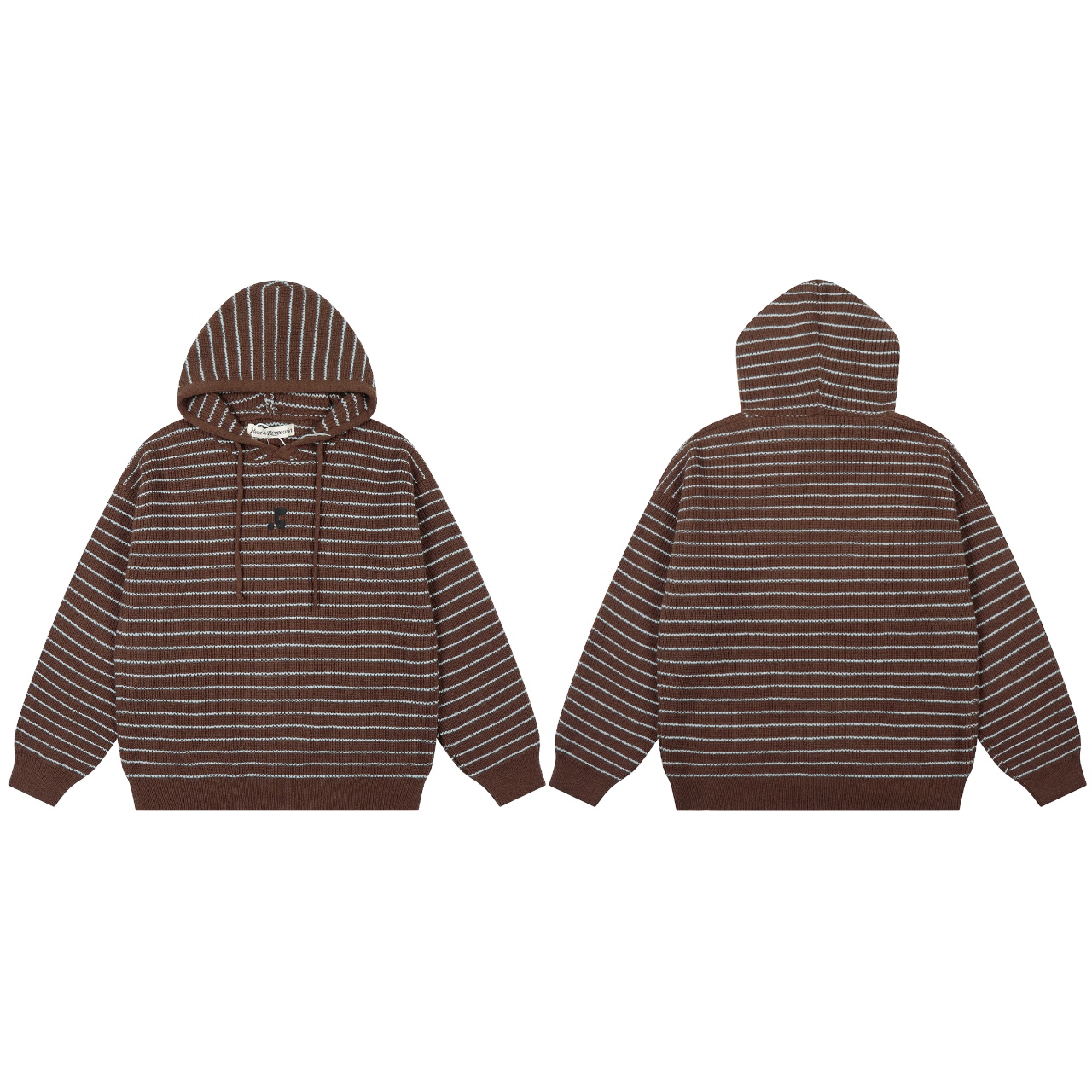 Rest&Recreation经典刺绣LOGO复古拼色条纹连帽针织衫套头毛衣 休闲慵懒风 独家最高品质 模特图已保护 款号:5519 批发价 F 颜色:褐色