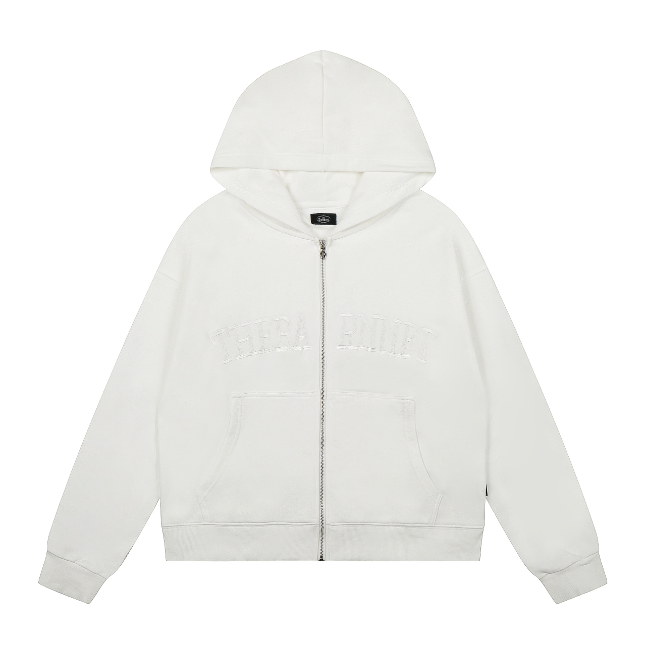 The Barnnet韩国小众品牌八奶复古刺绣字母印花连帽卫衣外套开衫帽衫 男女同款可搭情侣 宽松百搭 款号:8808 批发价 颜色:白色 花灰 卡其绿