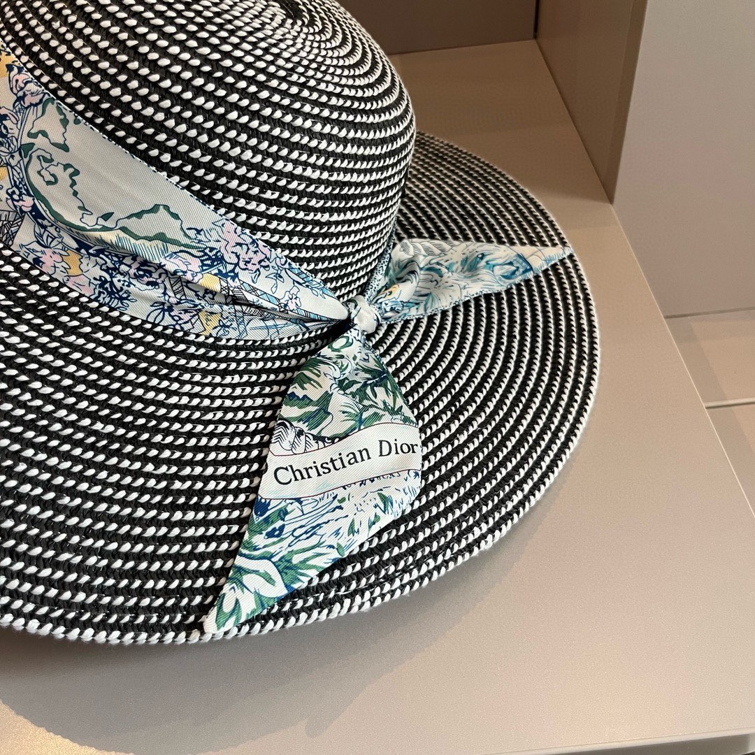 Dior迪奥24新款大檐帽飘带遮阳帽头围57cm