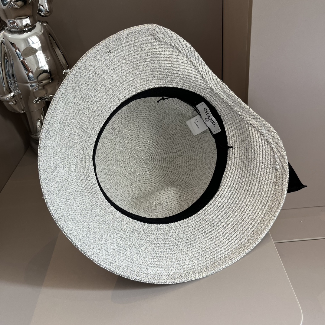 Chanel香奈儿盆帽蝴蝶结飘带有开叉设计名媛风设计头围57cm