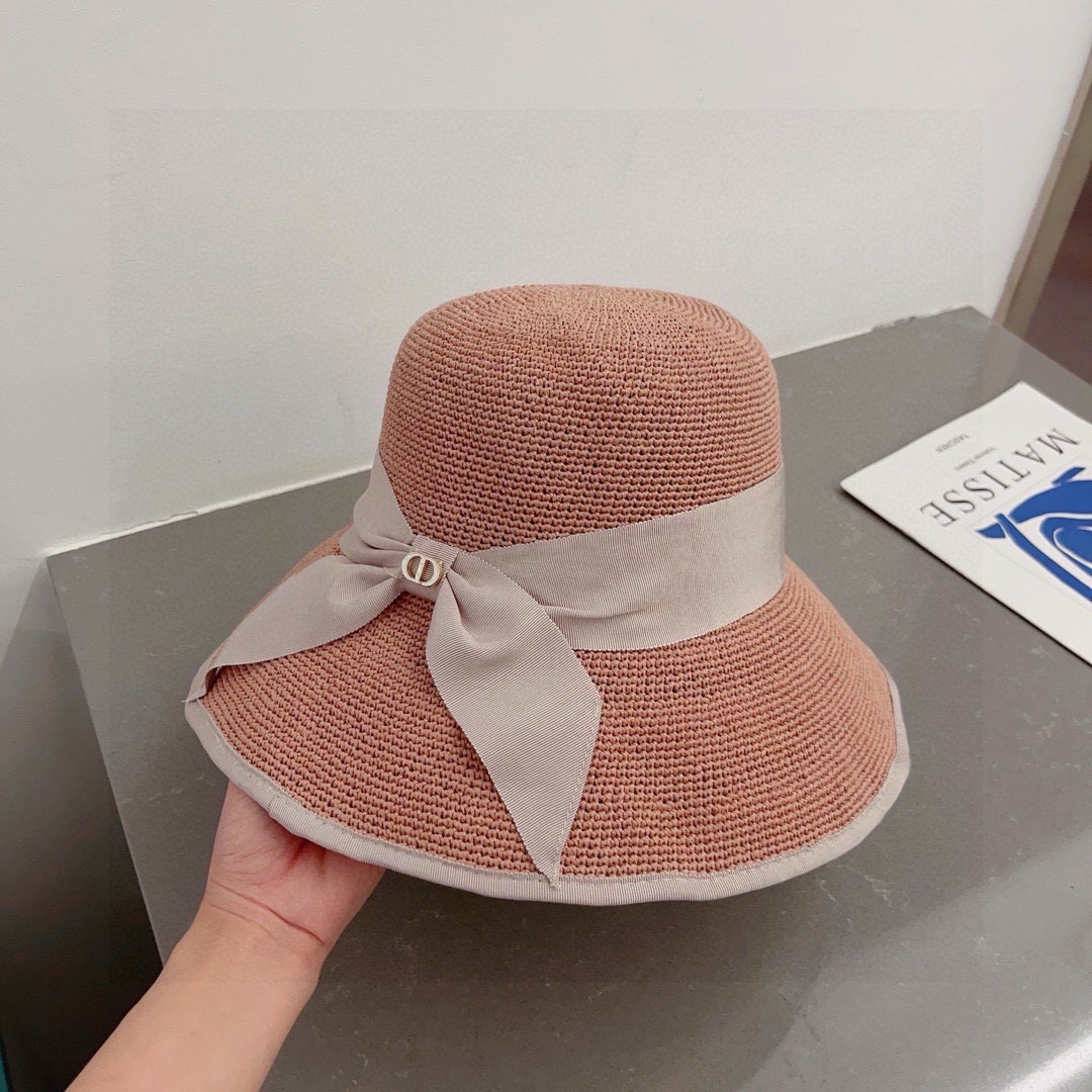 Dior迪奥夏季新款拉菲草帽高级定制可折叠纯手工钩织出游携带方便头围57cm
