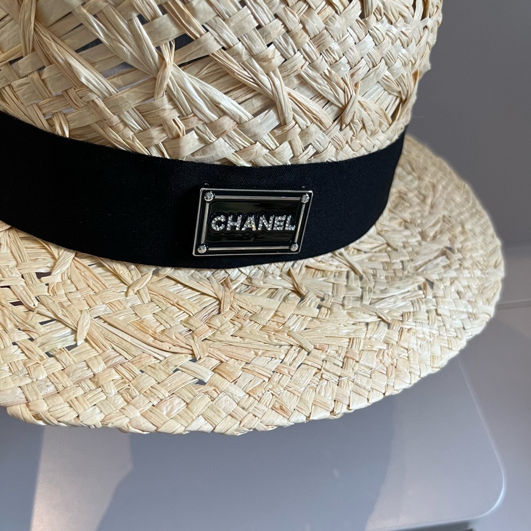 Chanel香奈儿24新款平顶草帽拉菲礼帽头围57cm