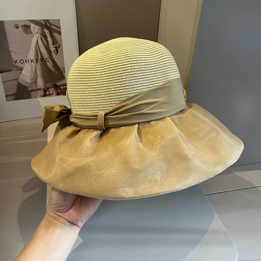 Sombrero de paja de Hermes, sombrero de linterna, estilo dama elegante, esencial para sombra, plegable, circunferencia …
