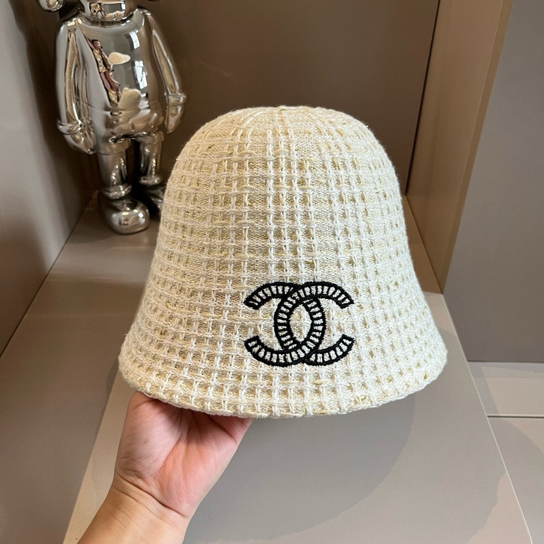Chanel Sombreros Sombrero de cubo Negro Rosa Blanco Tejido Colección otoño – invierno