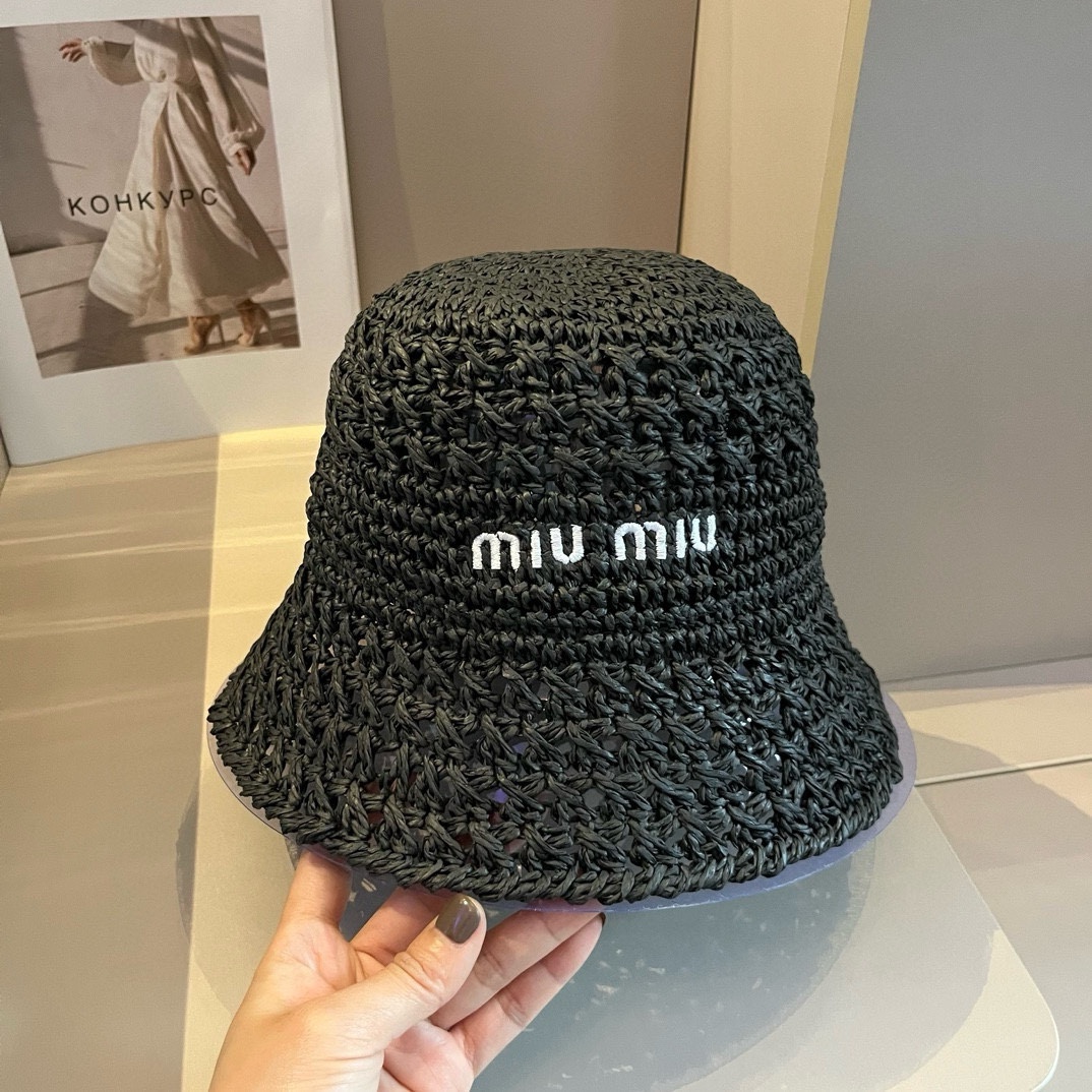 PMiUMiU缪缪2023新款拉菲草帽手工钩织渔夫帽可折叠专柜买版定制终于到货啦头围67cm