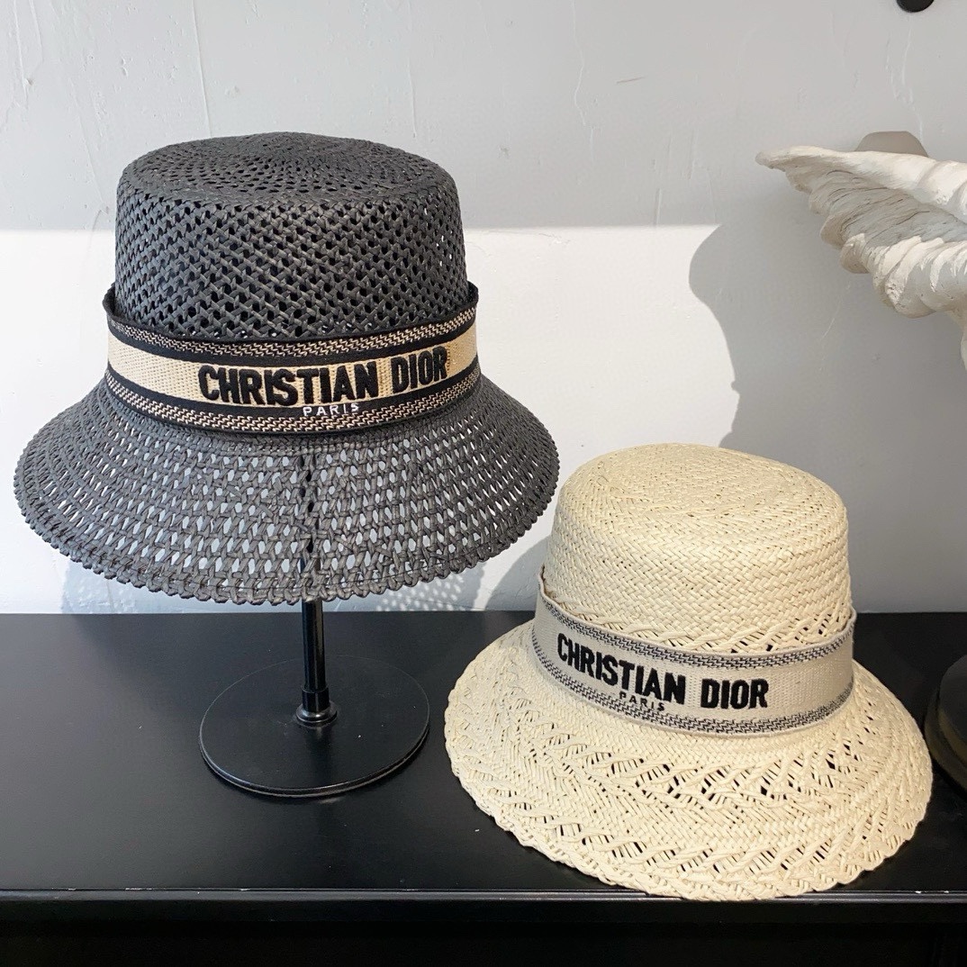 Diseñador de réplica AAA
 Dior Sombreros Sombrero de cubo Negro Blanco Bordado