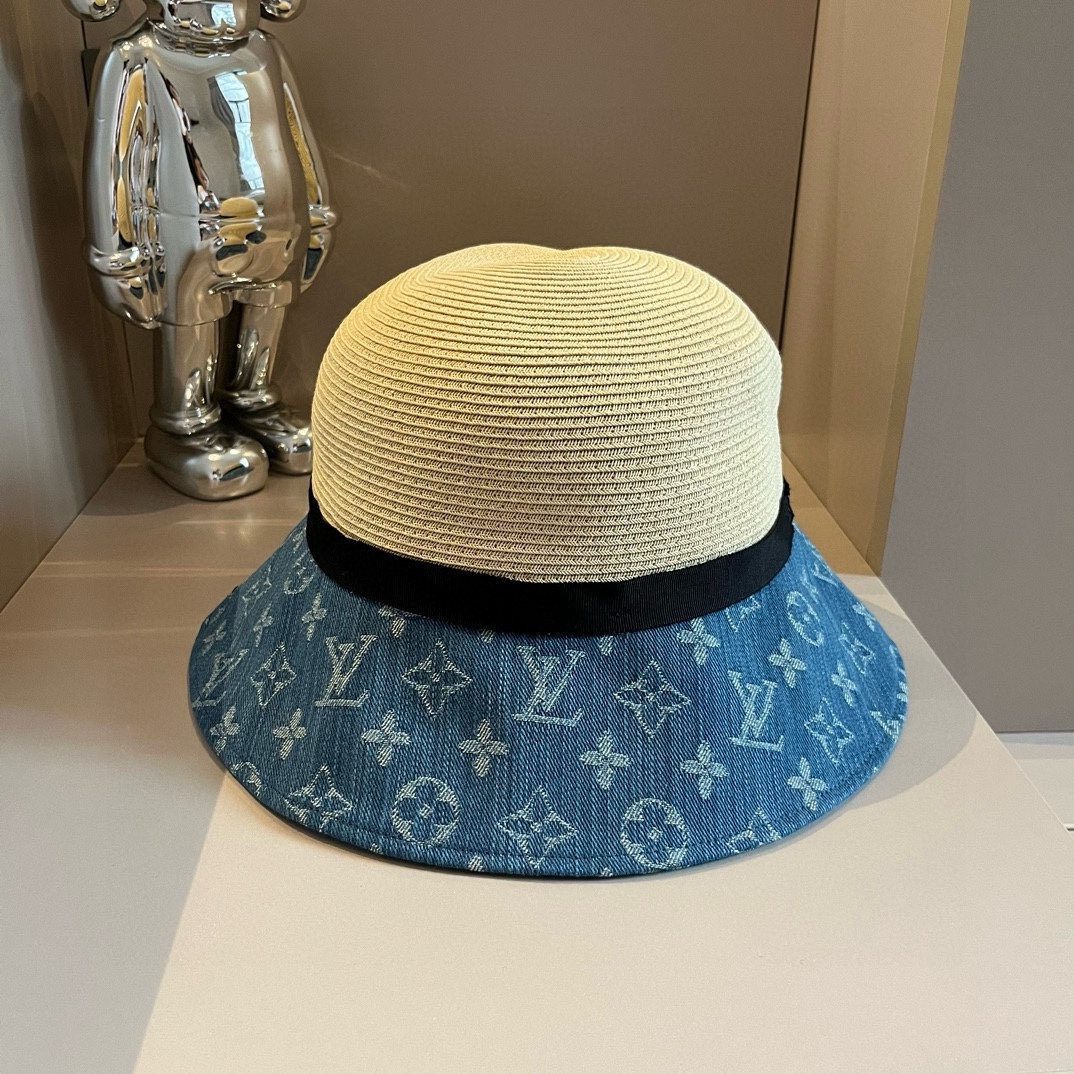 Nueva gorra de paja Lv, hecha de rafia, con tela de patrón clásico, esencial para damas elegantes, circunferencia de ca…