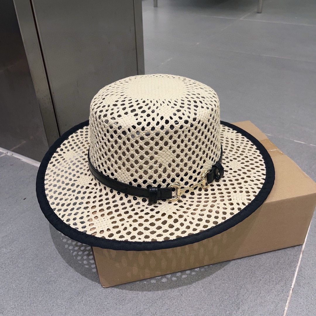 ¥ Sombrero de paja nuevo de Gucci, sombrero de copa plana, hecho de hierba importada, circunferencia de cabeza 57cm