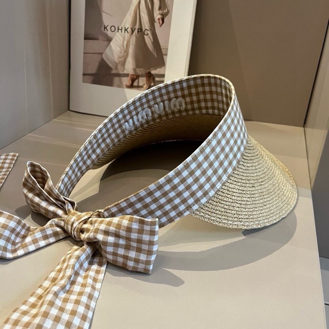 ¥ MiuMiu miumiu 2024 primavera-verano nueva gorra de sol de rafia, alta costura,