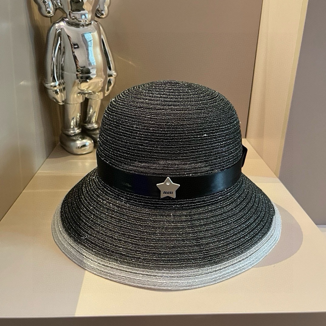 ¥ miumiu缪缪新款欧根纱盆帽，拼色遮阳帽，头围57cm