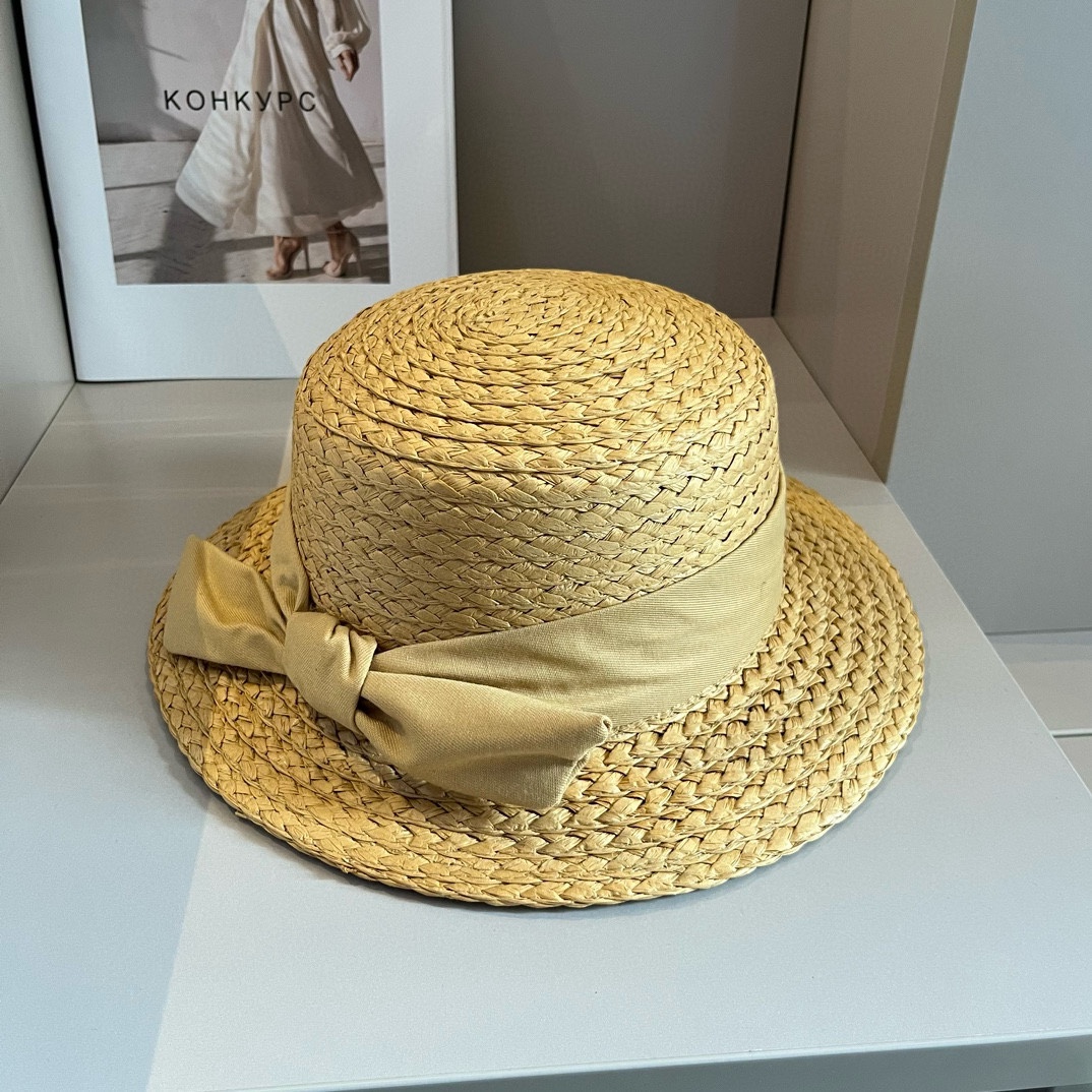 ¥ Sombrero de copa plana nuevo de LOEWE, con lazo y cinta, diseño fresco y elegante, circunferencia de cabeza 57 cm
