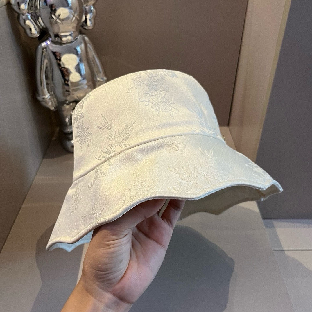 ¥ Sombrero de sol Dior estilo chino, sombrero de pescador con borde ondulado, circunferencia de cabeza 57 cm