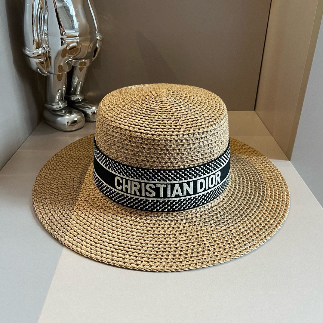 ¥ Sombrero de copa plana Dior, nueva colección, circunferencia de cabeza 57 cm