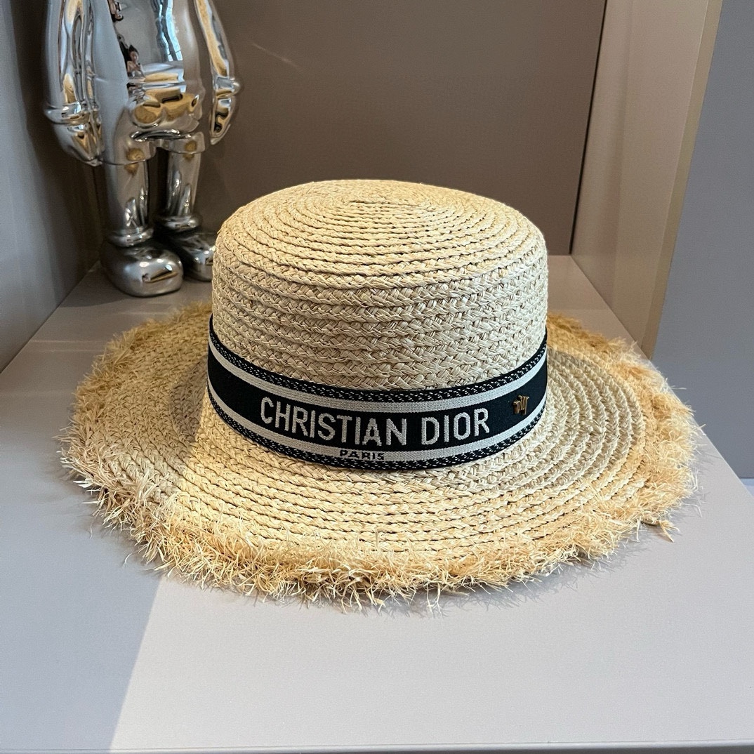 ¥ Dior sombrero de paja de rafia, circunferencia de cabeza 57cm