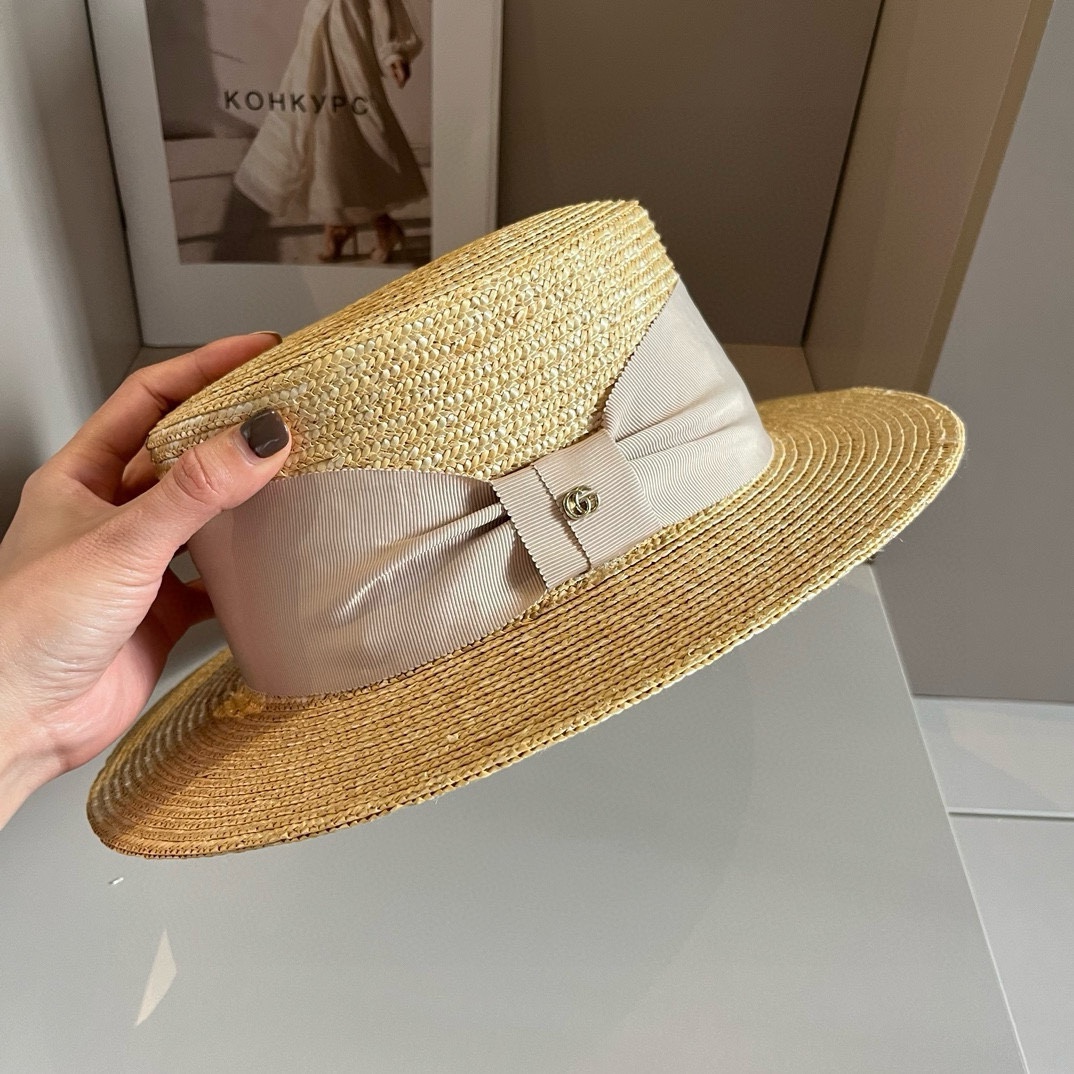 ¥ Gucci nuevo sombrero de copa plana, sombrero de paja de trigo, circunferencia de cabeza 57cm