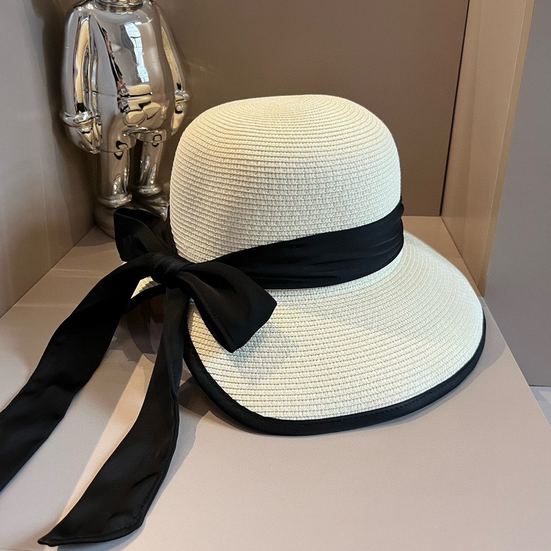 ¥ Sombrero de paja nuevo de Dior con lazo, circunferencia de cabeza 57 cm