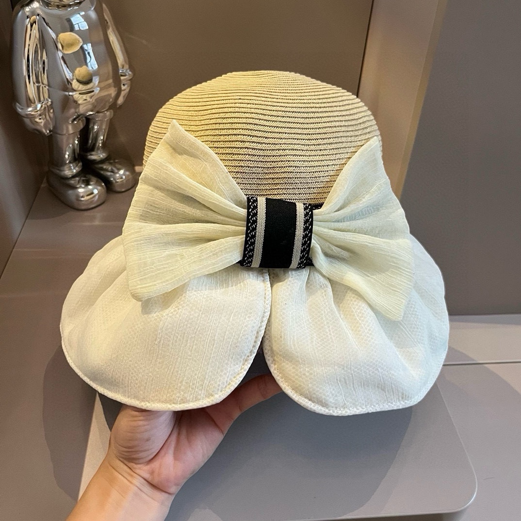 ¥ Sombrero de paja nuevo de Dior, sombrero de tela plegable y empalmada, estilo dama elegante, circunferencia de cabeza…