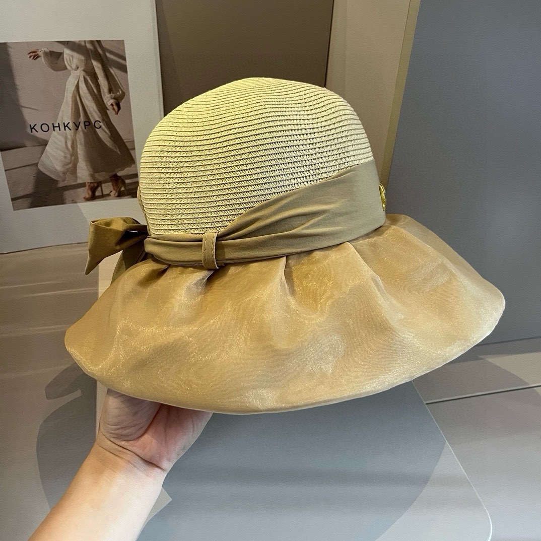 ¥ Sombrero de paja de Hermès, sombrero de linterna, estilo dama elegante, imprescindible para protegerse del sol, plega…