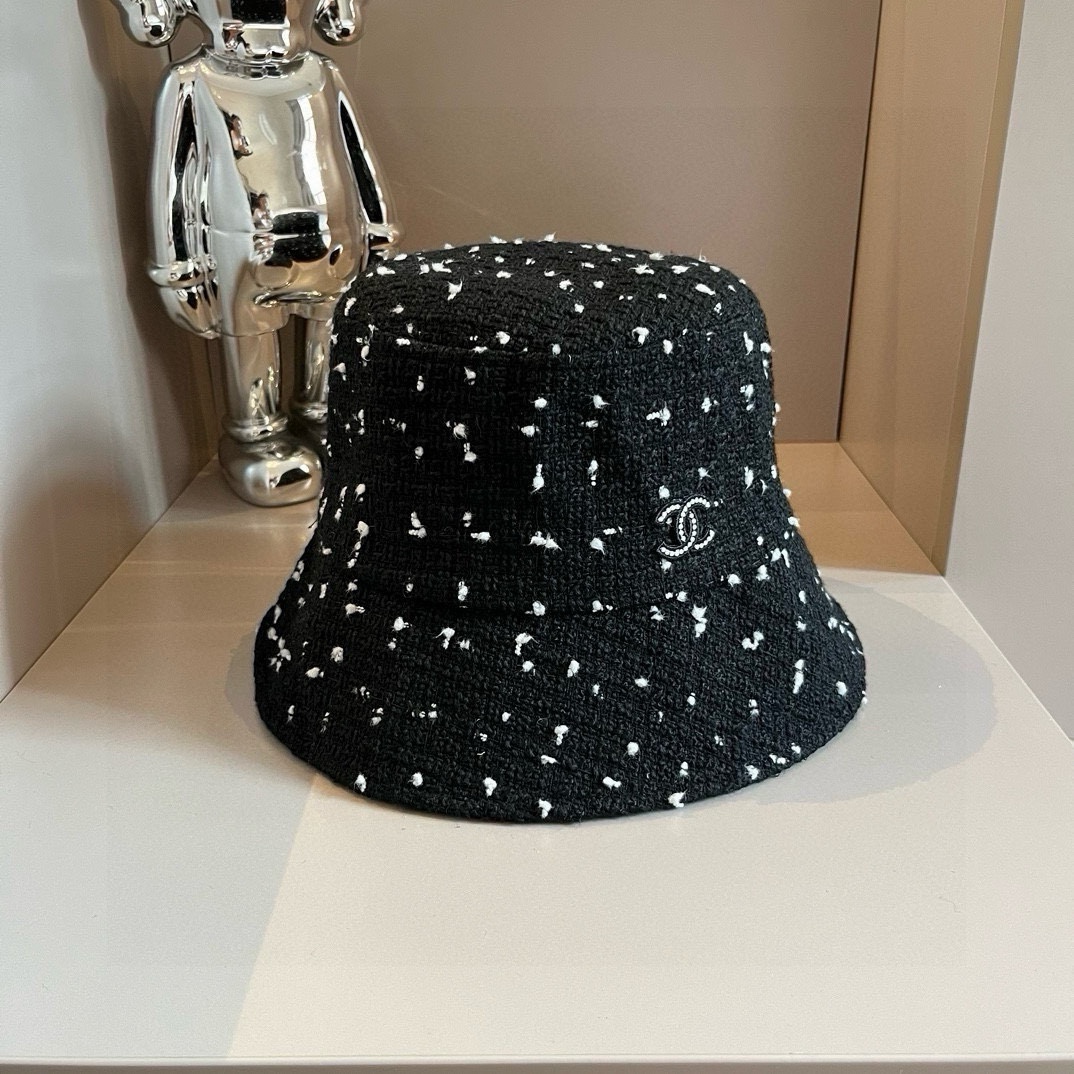 ¥ Chanel sombrero de pescador nuevo, tela de tweed estilo Chanel, circunferencia de cabeza 57cm