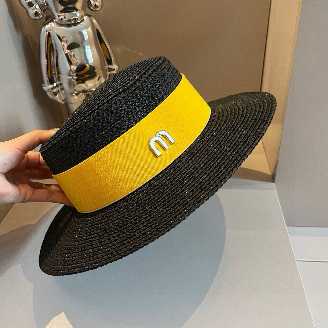 ¥ Sombrero de copa plana nuevo de miumiu, sombrero calado, circunferencia de cabeza 57cm