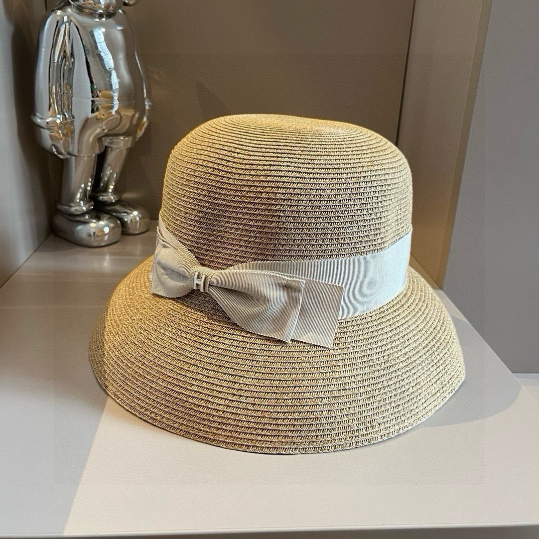 ¥ Nuevo sombrero de paja de Hermès, hecho de paja fina de Taiwán, estilo elegante y sencillo, circunferencia de cabeza …