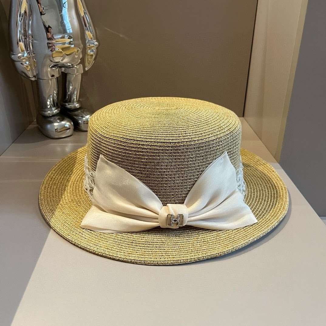¥ Chanel nuevo sombrero de paja de copa plana, hecho de paja fina, forma de sombrero excelente