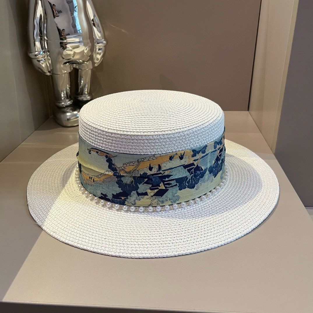 ¥ Nuevo sombrero de paja de Hermès, sombrero de copa plana, circunferencia de cabeza 57cm