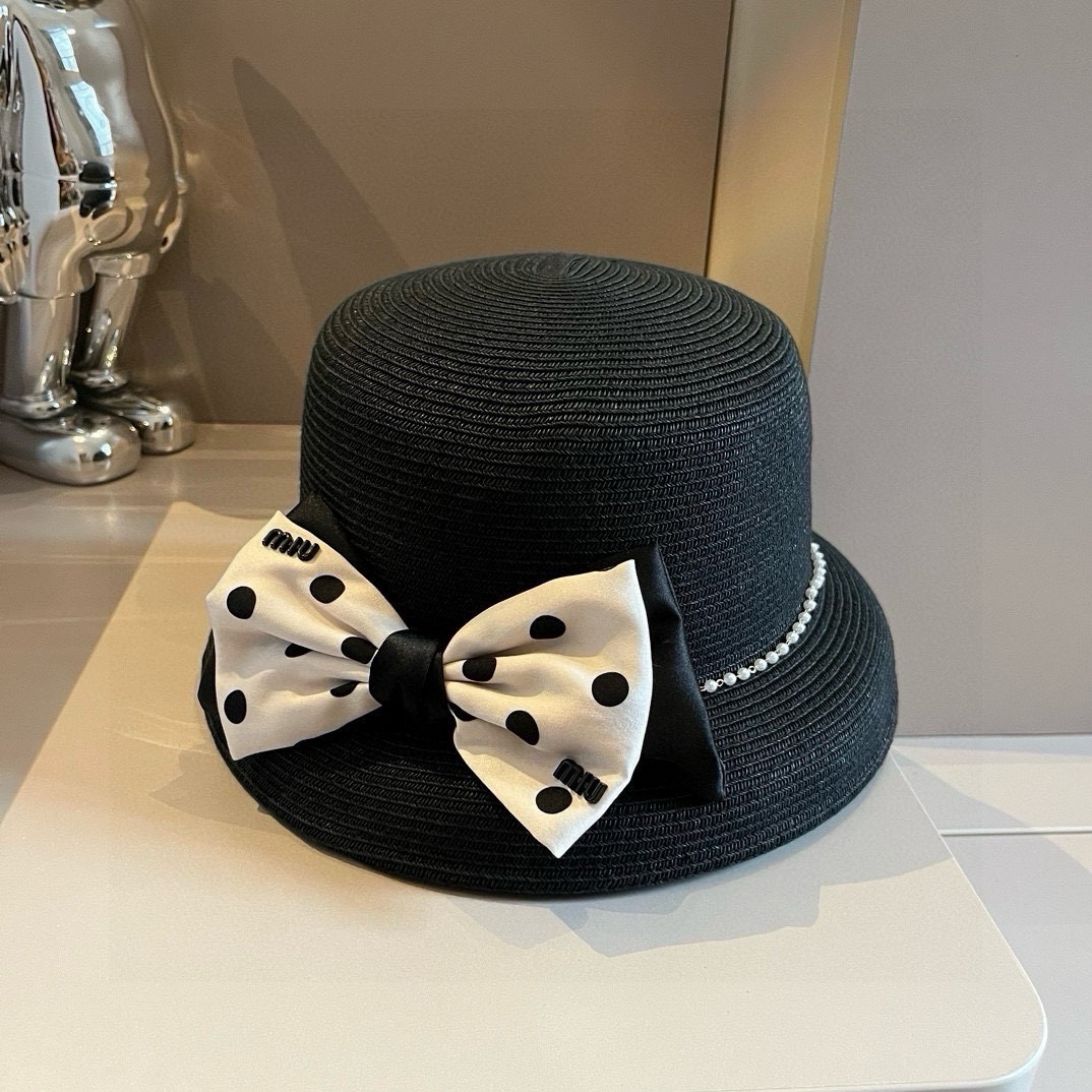 ¥ Sombrero de sol miumiu 2024 nuevo modelo con lazo y farolillo, sombrero de paja elegante, circunferencia de cabeza 57…