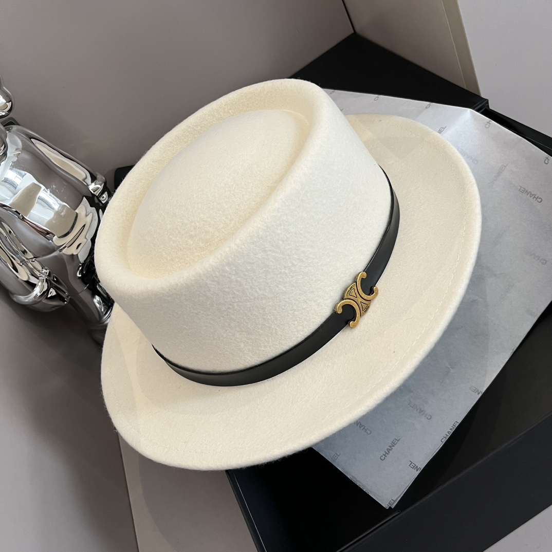 ¥ Blanco Celine赛琳 nuevo sombrero de copa de lana 🦙, 100% lana%, forma con relieve, versátil, circunferencia de cabeza …